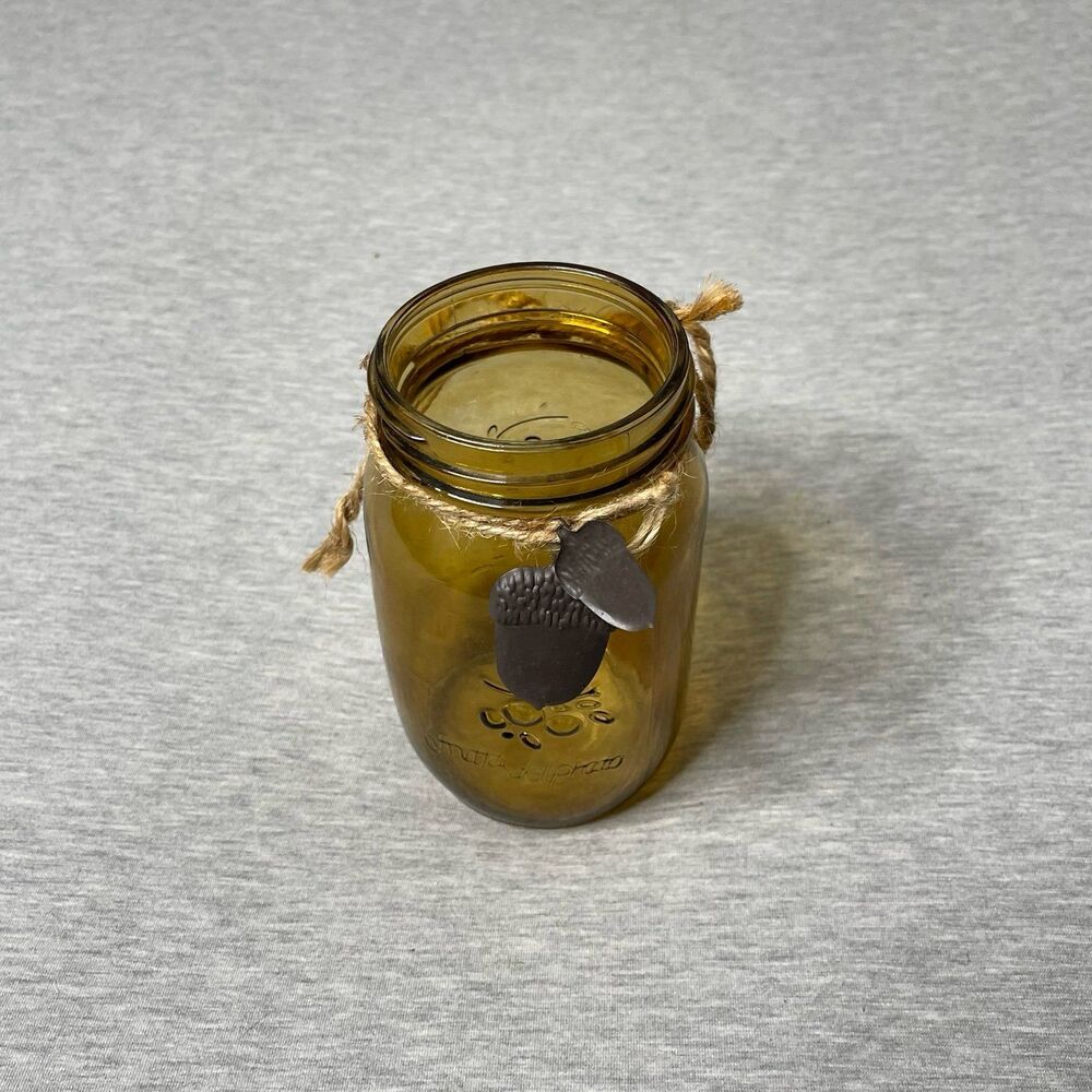 Antique Ball Perfect Mason Yellow Tinted Acorn Festive Yarn Decorative Jar